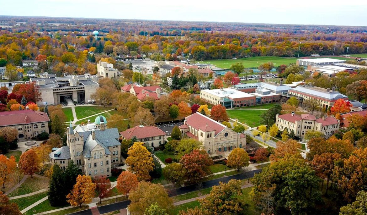 Aerial view of Oberlin College, one of the leading liberal arts colleges known for its rigorous academics.